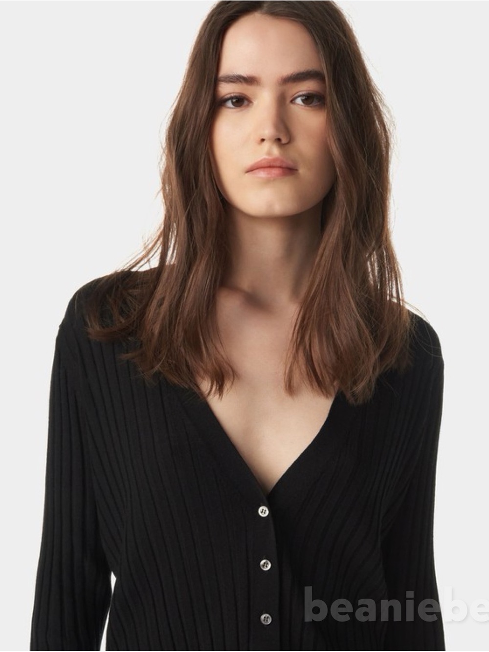 NWT IRO Black Wide Ribbed Lyota V-Neck Button 100% Merino Wool Cardigan Size M